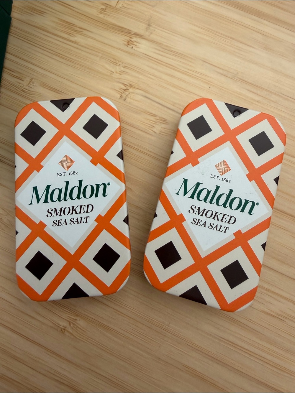 Maldon Smoked Sea Salt Tin — Orange, Black & White Design (Set of 2)